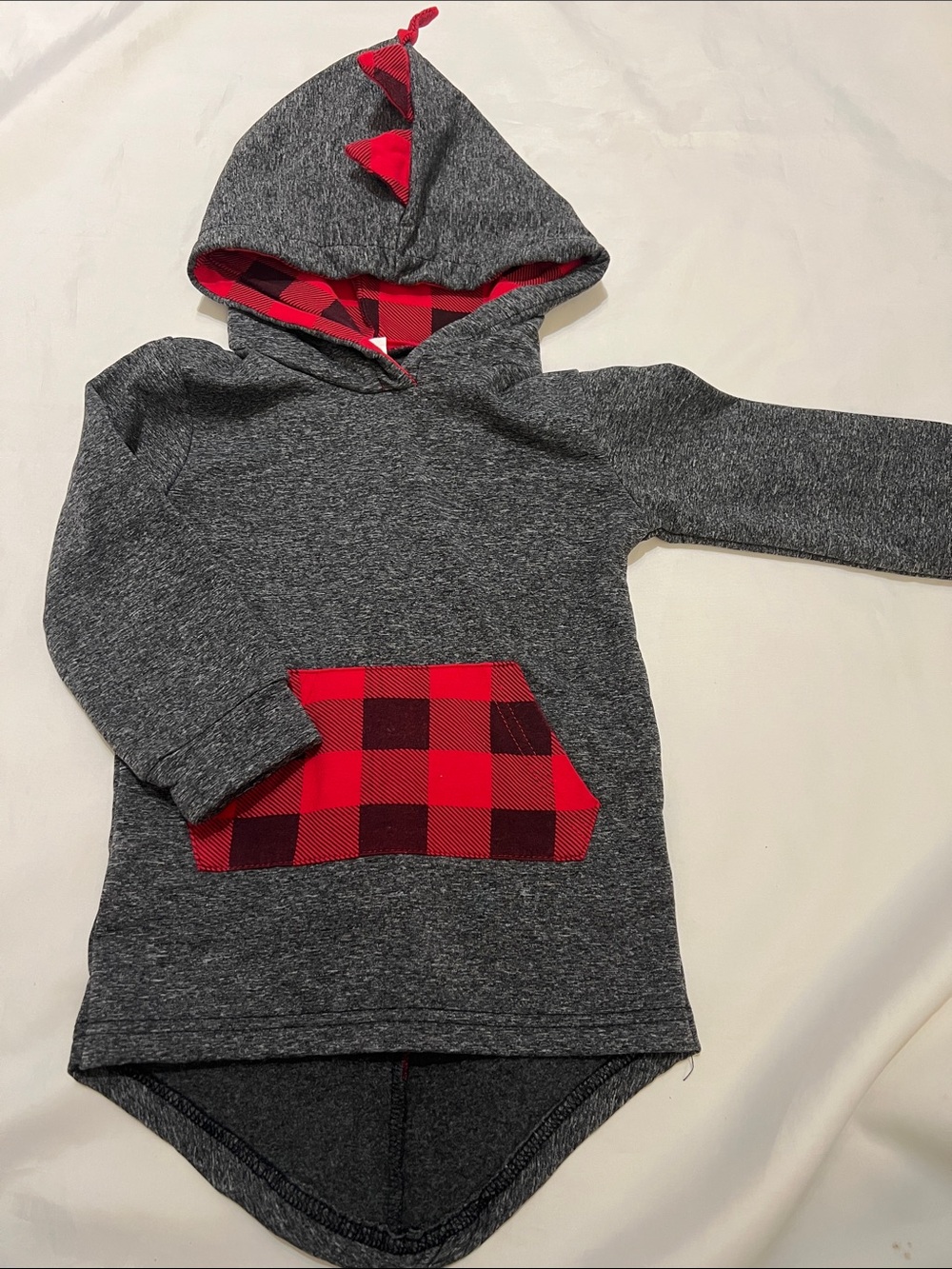 “Bundle 10/$13” Toddler 18-24m Gray dinosaur Hoodie with Red Plaid